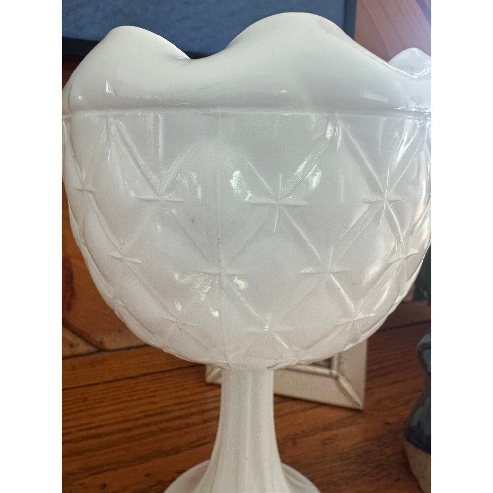 Vintage Hazel Atlas Starburst Milk Glass Compote Vase Planter 9" MCM - Picture 2 of 9